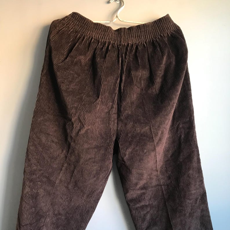 May include: A pair of brown corduroy pants with a wide waistband.