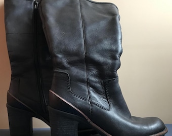 Genuine Leather Black Boots Size UK 6D US 8 EU 38,5 Vintage Shoes