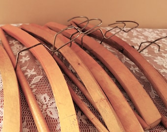 Set of 3 Vintage Wooden Clothes Hangers//metal Hooks//rustic