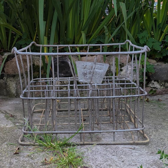 Metal Milk Crate Bottle Carrier - Vintage Soviet Wire Box and Shop