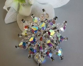 Aurora Borealis kristallen broche, Sovjet vintage