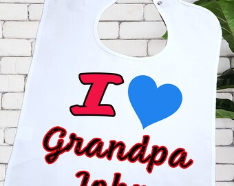 Personalized "I Love Grandpa" Adult Bib, Reusable Clothing Protector