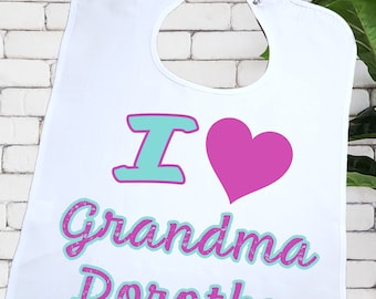 Personalized 'I Love Grandma' Adult Bib, Reusable Clothing Protector