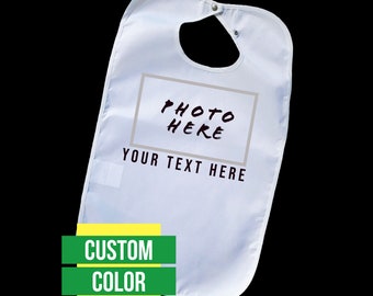Customizable Adult Bib, Photo & Text, Washable Reusable Clothes Protector