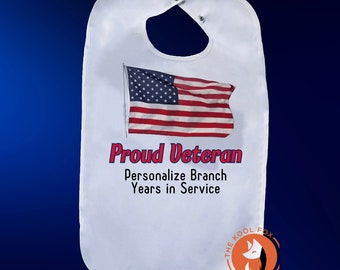 Personalized Veteran Bib, Reusable Adult Bib, Military Gift