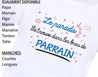 Baby body, vêtement bébé fille garçon, message personnalisé, Papa/Maman/Papy/Mamie/Tata/Tonton/Parrain/Marraine, manches courtes, humour