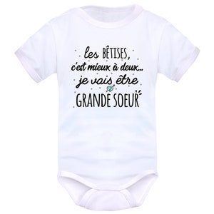 Body grande sœur, body grand frère, drôle, rigolo, message, annoncer une seconde grossesse, personnalisé, futur grand frère grande sœur image 4