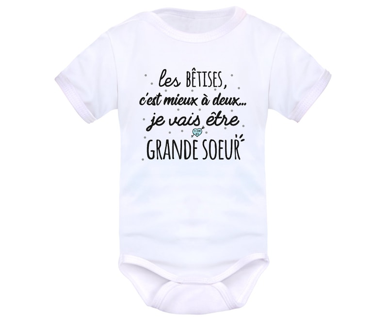 Body grande sœur, body grand frère, drôle, rigolo, message, annoncer une seconde grossesse, personnalisé, futur grand frère grande sœur image 4