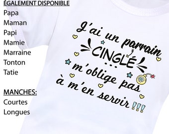 Body bébé humour « J’ai un.e … cinglé.e m’oblige pas à m’en servir ! », Papa/Maman/Papy/Mamy/Tata/Tonton/Parrain/Marraine, cadeau original