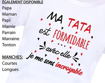 Body personnalisable, Papa/Maman/Papy/Mamy/Tata/Tonton/Parrain/Marraine, nouveau-né, cadeau maternité, anniversaire 1 an, baby, bébé t-shirt