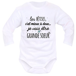 Body grande sœur, body grand frère, drôle, rigolo, message, annoncer une seconde grossesse, personnalisé, futur grand frère grande sœur image 5