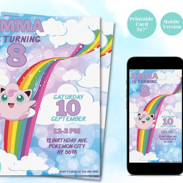Pokemon Girl Birthday Invitation, Instant Download, Editable Kids Birthday Invitation, Pokemon Birthday Theme