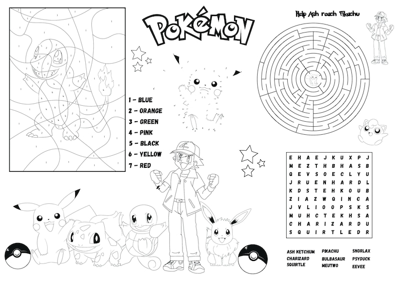 Printable Pokemon Activity Sheet, Pokemon Birthday Activity, Pokemon ...