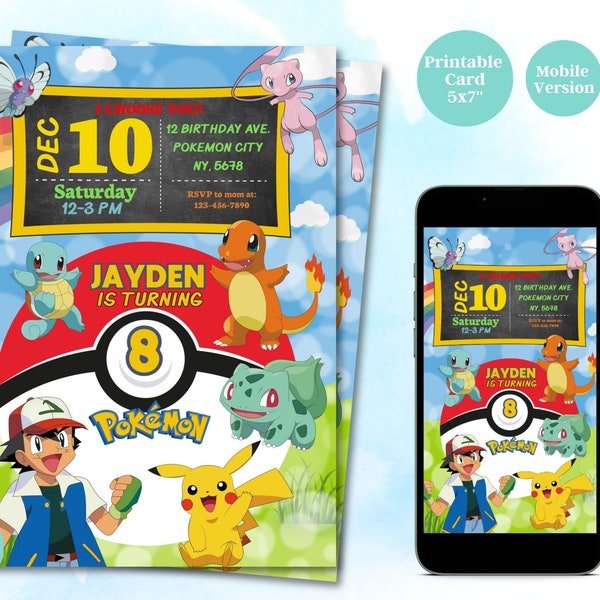 Editable Pokemon Birthday Invitation, Pokemon Birthday theme, Instant Download