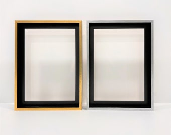 Handmade Wooden Tray (Float) Frame for Canvases - 24mm Rebate | High Quality Picture Frame | Silver or Gold Gilt Distressed Finish