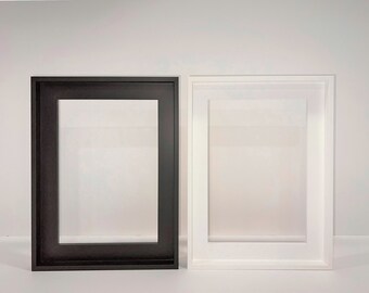 Handmade Wooden Tray (Float) Frame for Canvases - 22mm Rebate | High Quality Picture Frame | Floating Frame | Black / White | Smooth Finish