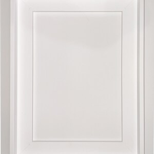 May include: A white picture frame with a double mat, creating a recessed area for a photo or artwork. The frame has a simple, clean design.