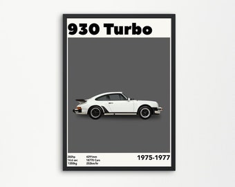 Auto Wall Art Porsche 930 Turbo Poster Autoliefhebber Digitale poster Afdrukbare Poster Auto Poster Sportwagen