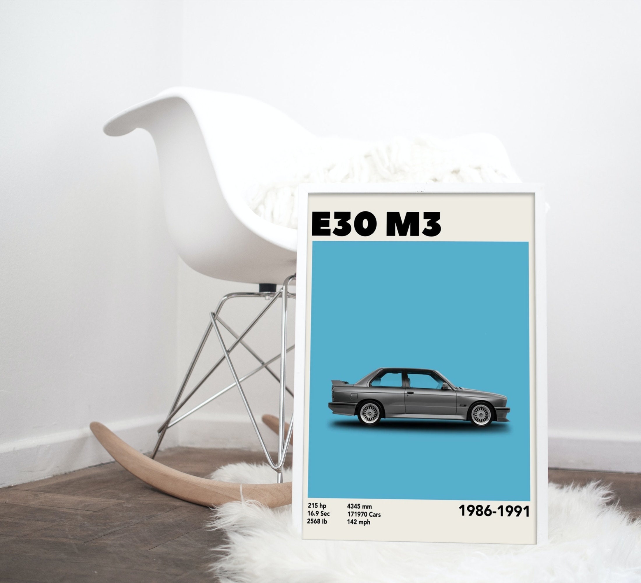 BMW M3 E30 Cutaway Drawing Wall Art Poster - A3 Size, UK Made