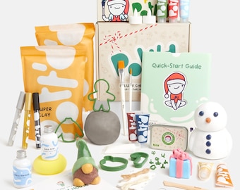 Pott’d Christmas Deluxe Pottery Kit – Air-Dry Clay for Adults, Christmas Themed Tools, Paints, Brushes, Stamps | DIY Christmas Decorations