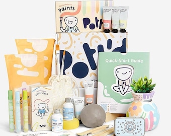 Pott&#39;d Deluxe Home Pottery Kit for Adults. Includes: Air Dry Clay, Tools, Paints, Brushes, Sealant, How-to-Guide, Paint Pens, Pottery Stamps