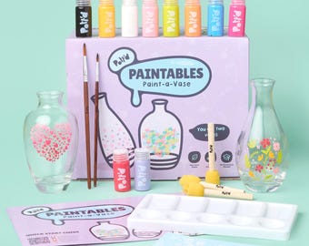 Pott’d Paintables Paint-a-Glass Vase Kit | Vase Glass Painting Kit for Adults with Wine Glasses, Paints, Brushes, Stencils and Guide