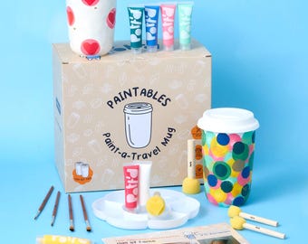 Pott’d Paintables Paint-a-Travel Mug Kit, DIY Pottery Painting Kit for Adults with Travel Mug, Paints, Brushes, Sponges, Palette and Guide