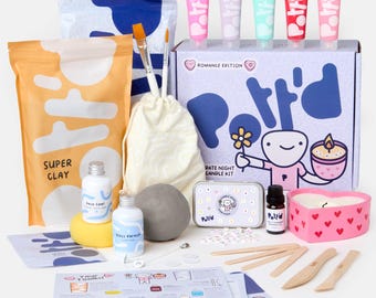 Pott'd Date Night Candle Kit | Romantic DIY Craft Kit for Couples. Includes Air-Dry Clay, Candle Wax, Paints, Tools, Fragrance Oil & Beads