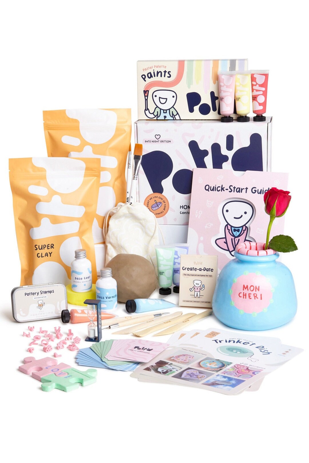 Pott'd Date Night Home Pottery Kit for Adults. Includes: Air-dry Clay ...