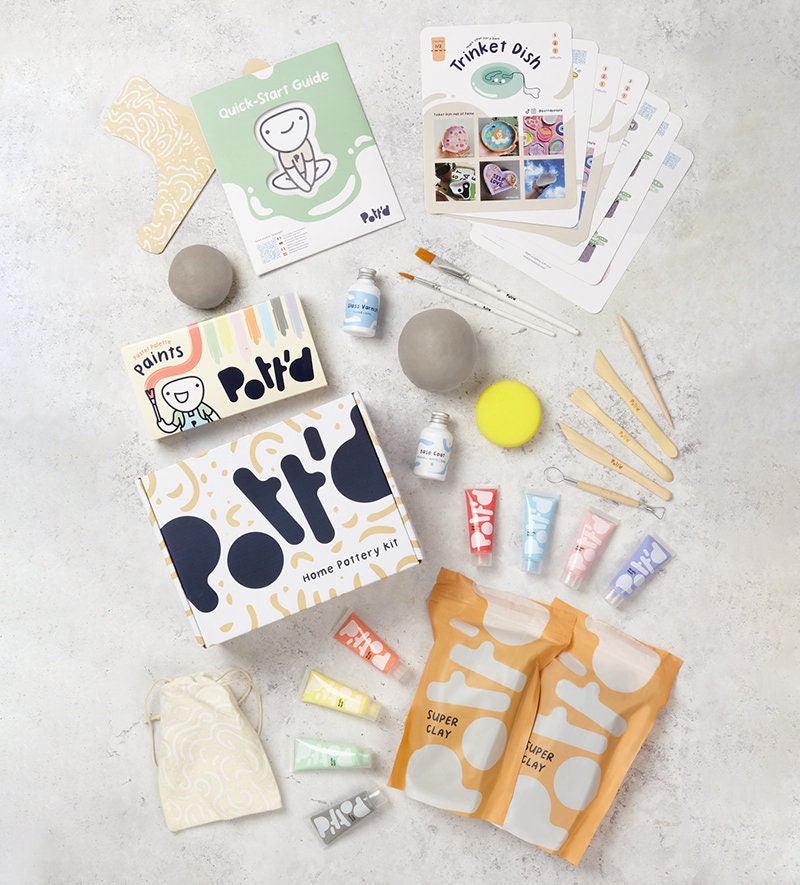Pott'd Home Air-dry Clay Pottery Kit for Adults & Beginners | Kit Includes Air-dry Clay, Tools, Paints, Brushes, Sealant, How-to-guide