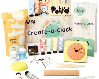 Pott'd Create-a-Clock Kit for Adults Beginners - Make Your own DIY Wall & Desk Clock with Air-Dry Clay, Tools, Acrylic Paints