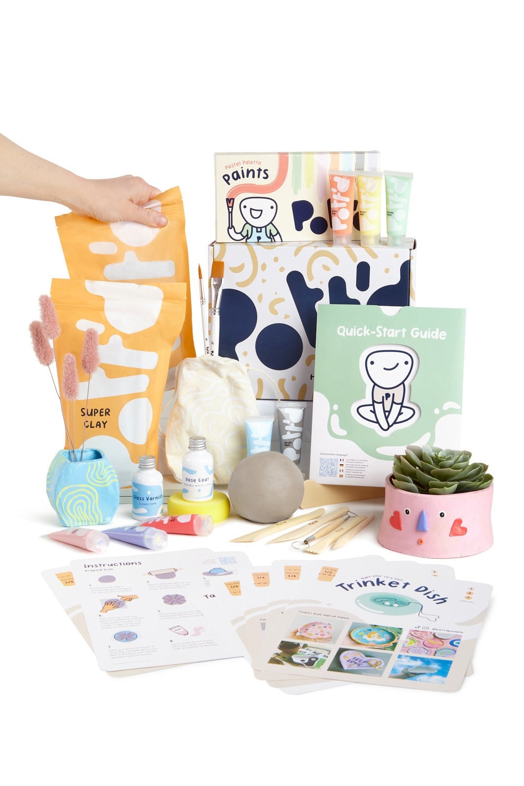 Pott'd Home Air-Dry Clay Pottery Kit for Adults & Beginners | Kit includes Air-Dry Clay, Tools, Paints, Brushes, Sealant, How-to-Guide
