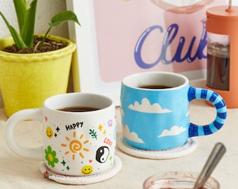 Kit Peinture Tasse – 2 Tasses Céramique + Peintures + Pinceaux – Activité Créative Pour Adultes