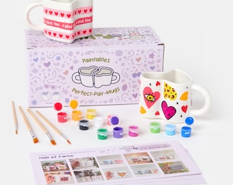 Pott’d Perfect-Pair-Mugs, Heart-Shaped Mug | Painting Kit for Couples. Includes Ceramic Paints, Brushes & Inspiration Guide