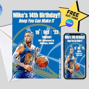 Stephen Curry NBA Birthday Invitation - Golden State Warriors Theme | Editable Party Invitation | NBA Birthday Party