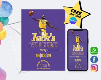 LeBron James LA Lakers | Editable Birthday Invitation | NBA | Basketball Theme
