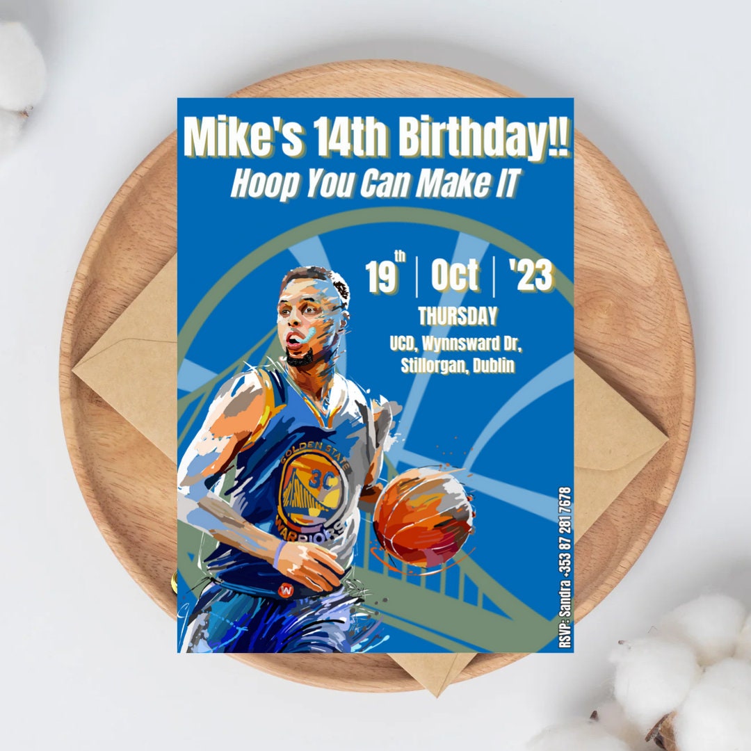 Stephen Curry NBA Birthday Invitation Golden State Warriors Theme