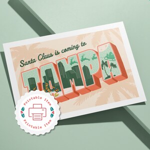 Weihnachtsmann kommt nach Tampa druckbare Urlaubspostkarte / Instant Download Weihnachtskarte / Snail Mail / Tampa Bay Florida