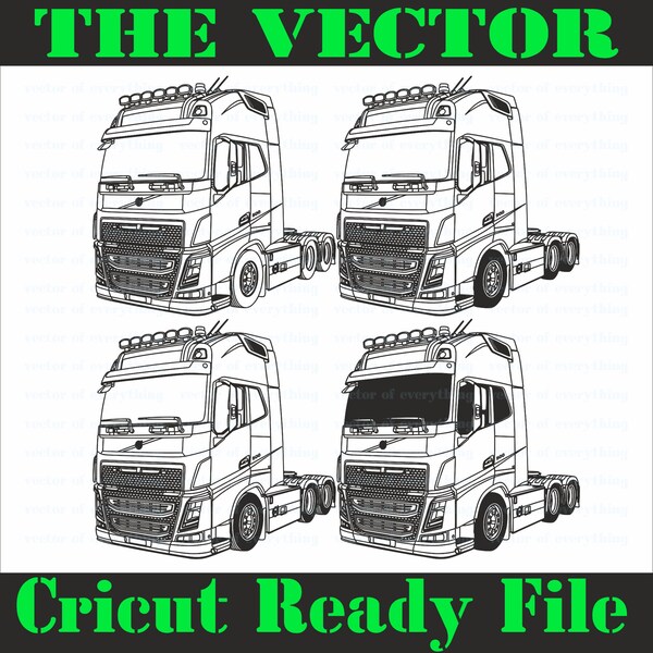 Euro Semi Truck FH 500 vecteur double essieu, fichier coupé, silhouette, vinyle, cricut, pochoir, clipart, svg, png, pdf, eps, dxf.