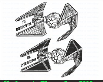 star wars tie interceptor SVG, vector cut file, cricut, silhouette, laser cnc, plotter, print, embroidery.