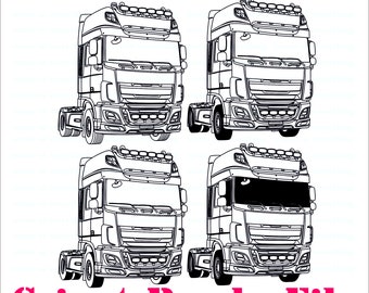 Euro Semi Truck XF vector coupe fichier SVG, silhouette, vinyle, fichier prêt pour la découpe cricut, pochoir, routeur Cnc Laser, png, pdf, eps, dxf.