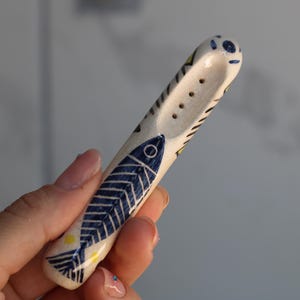 Chillum Ceramic Pipe One Hitter Hand Painted Colorful Blue Fish