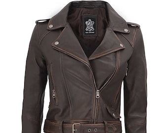 Women's Handmade Lambskin Leather Jacket, Biker Jacket, Motorcycle Jacket women, Leather Jacket with Zippers, Christmas Jacket, Gift for her