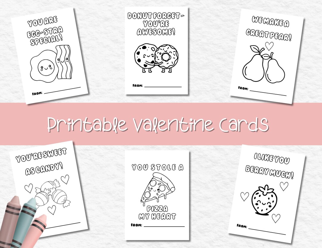 Printable Valentine Cards for Kids | Food-themed Colouring Valentines ...