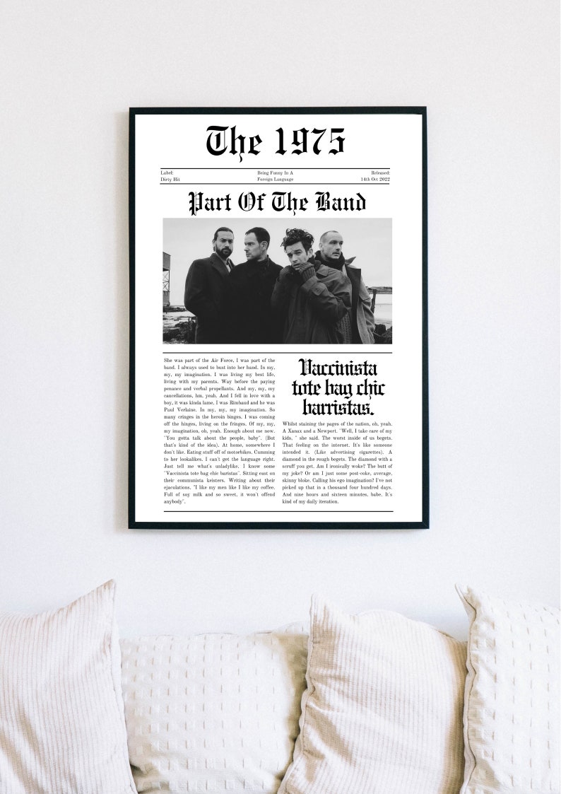 The 1975 Part of the Band Newspaper Article Print Digital Download Poster Retro Wall Art Matty Healy Being Funny In A Foreign Language image 3