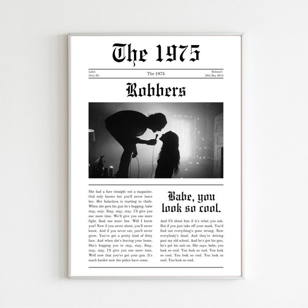 The 1975 Robbers Zeitungsartikel Print Digital Download Poster Retro Wall Art Matty Healy Babe You Look So Cool Merch Über dich