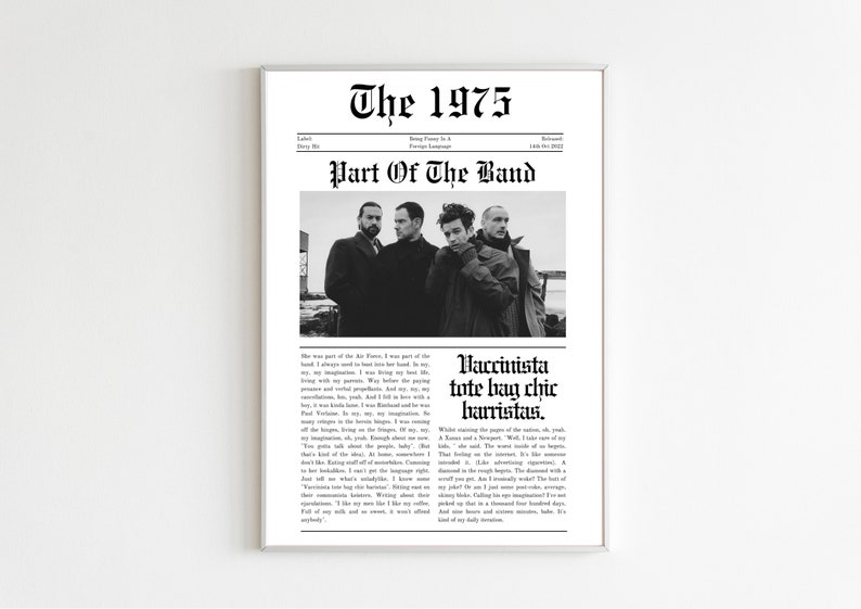 The 1975 Part of the Band Newspaper Article Print Digital Download Poster Retro Wall Art Matty Healy Being Funny In A Foreign Language image 1