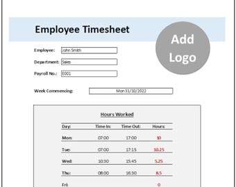 Parte de horas para Microsoft Excel; Automatizado, distribuible y personalizable para todos sus empleados, uso ilimitado.