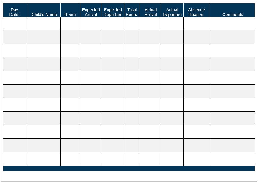 Fiche de présence d’une crèche ou d’une assistante maternelle pour