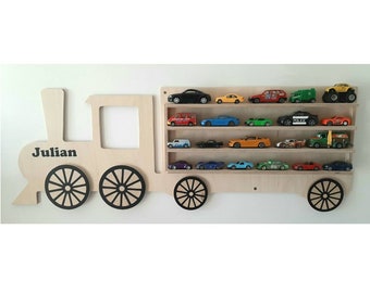 Train wall rack for toy cars with name, personalize yourself, keep the children's room tidy and neat with this toy wall rack!